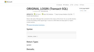 
                            3. ORIGINAL_LOGIN (Transact-SQL) - SQL Server | Microsoft Docs