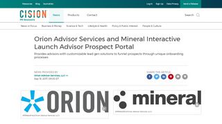 
                            12. Orion Advisor Services and Mineral Interactive Launch Advisor ...