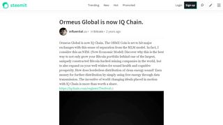 
                            11. Ormeus Global is now IQ Chain. — Steemit