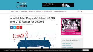 
                            10. ortel Mobile: Prepaid-SIM mit 40 GB und LTE-Router für 29,99 €