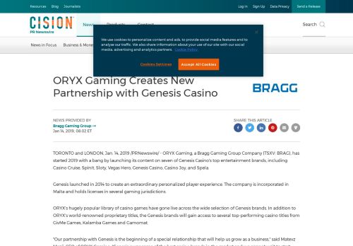 
                            13. ORYX Gaming Creates New Partnership with Genesis Casino