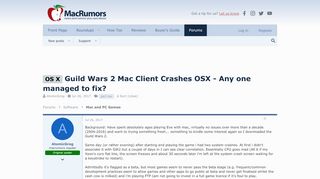 
                            4. OS X - Guild Wars 2 Mac Client Crashes OSX - Any one managed to ...