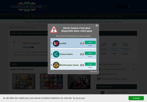 
                            12. Osiris Casino : 900€ de bonus à saisir dès l'inscription !