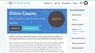 
                            9. Osiris Casino | Avis des joueurs sur SOS Casino