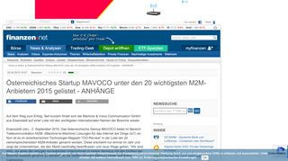 
                            9. Österreichisches Startup MAVOCO unter den 20 wichtigsten M2M ...