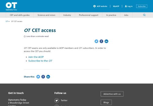 
                            2. OT CET access - Association of Optometrists