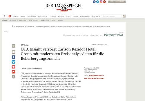 
                            13. OTA Insight: OTA Insight versorgt Carlson Rezidor Hotel Group mit ...