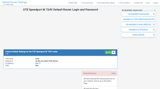 
                            10. OTE Speedport W 724V Default Router Login and Password