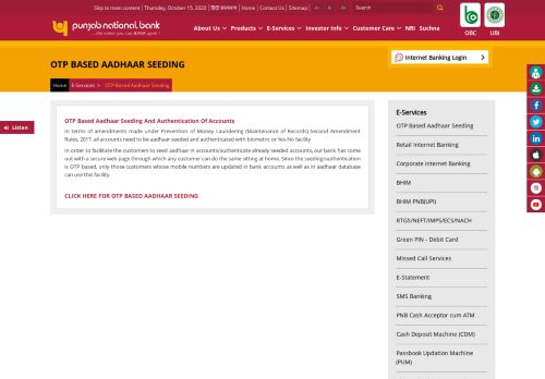 
                            5. OTP Based Aadhaar Seeding | Aadhaar Linking | Accounts ... - Pnb