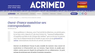 
                            4. Ouest-France numérise ses correspondants - Acrimed | Action Critique ...
