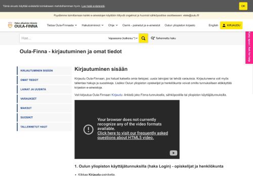 
                            12. Oula-Finna - kirjautuminen ja omat tiedot | Finna