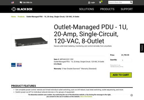 
                            10. Outlet-MGD PDU 1U 20-Amp Single-Circuit 120 VAC 8-Outlet | Black ...