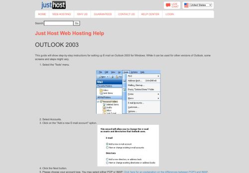 
                            2. Outlook 2003 - Just Host cPanel account.