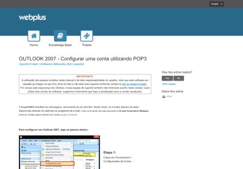 
                            10. OUTLOOK 2007 - Configurar uma conta utilizando POP3 - Webplus