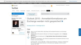 
                            5. Outlook 2010 - Anmeldeinformationen am Exchange werden nicht ...