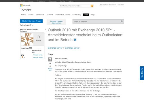 
                            1. Outlook 2010 mit Exchange 2010 SP1 - Anmeldefenster erscheint beim ...