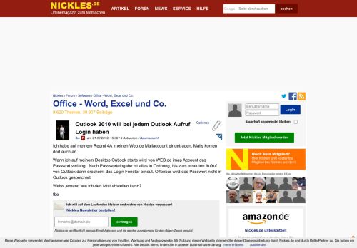 
                            5. Outlook 2010 will bei jedem Outlook Aufruf Login haben - Nickles.de
