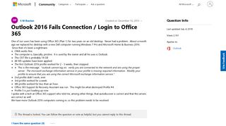 
                            2. Outlook 2016 Fails Connection / Login to Office 365 - Microsoft ...