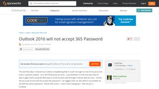 
                            8. Outlook 2016 will not accept 365 Password - Spiceworks Community