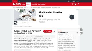 
                            7. Outlook - BSNL E-mail POP/SMTP configurations settings - Ccm.net