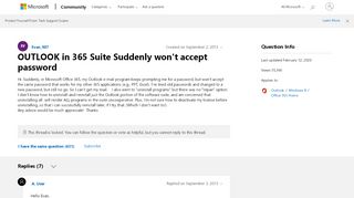 
                            1. OUTLOOK in 365 Suite Suddenly won't accept password - Microsoft ...