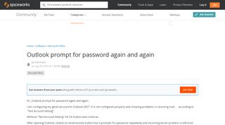 
                            9. Outlook prompt for password again and again - Spiceworks Community
