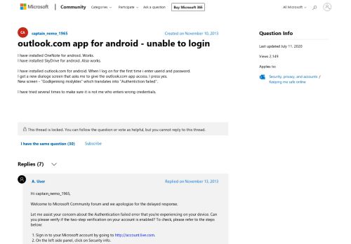 
                            12. outlook.com app for android - unable to login - Microsoft Community