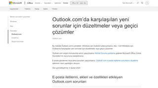 
                            7. Outlook.com'da karşılaşılan yeni sorunlar için düzeltmeler veya geçici ...