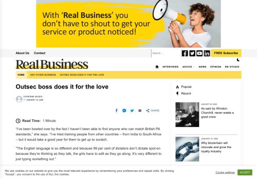 
                            12. Outsec boss does it for the love - Real Business :Real Business