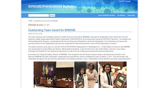 
                            10. Outstanding Team Award for BIREME – BIREME/PAHO/WHO Bulletin