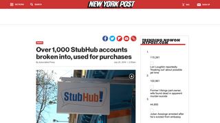 
                            7. Over 1,000 StubHub accounts broken into, used for purchases