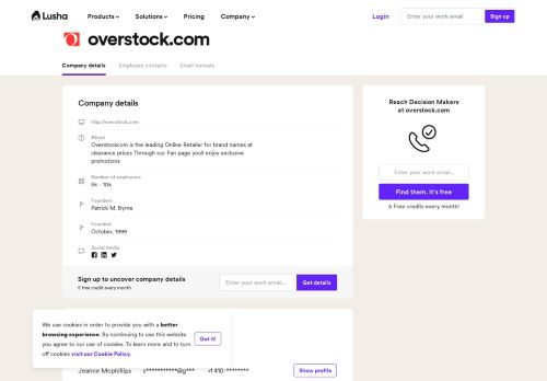
                            6. overstock.com - Email Address Format & Contact Phone Number - Lusha