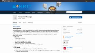 
                            3. Overview - Welcome Message - Bukkit Plugins - Projects - Bukkit