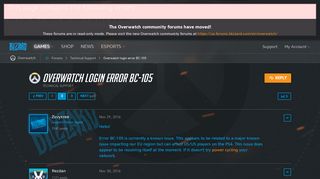 
                            2. Overwatch login error BC-105 - Overwatch Forums - Blizzard ...