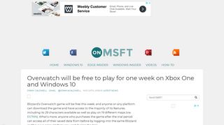 
                            10. Overwatch will be free to play for one week on Xbox One and ...