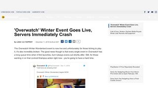 
                            10. 'Overwatch' Winter Event Goes Live, Servers Immediately Crash