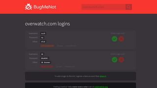 
                            4. overwatch.com logins - BugMeNot