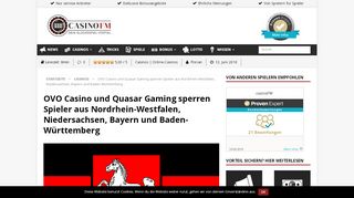 
                            6. OVO Casino und Quasar Gaming sperren Spieler aus Nordrhein ...