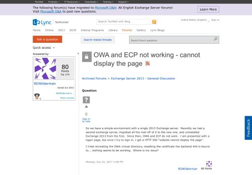 
                            1. OWA and ECP not working - cannot display the page - Microsoft