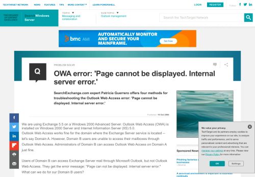 
                            11. OWA error: 'Page cannot be displayed. Internal server error.'