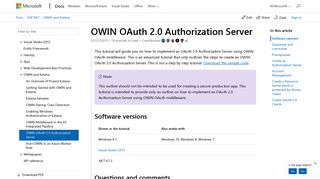 
                            1. OWIN OAuth 2.0 Authorization Server | Microsoft Docs