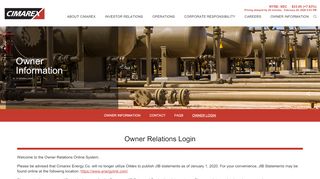 
                            9. Owner Login - Cimarex Energy Co. - Owner Information
