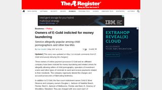 
                            12. Owners of E-Gold indicted for money laundering • The Register