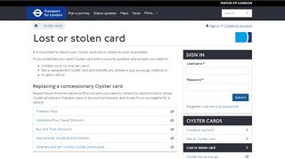 
                            7. Oyster online - Transport for London - Lost or stolen Oyster card - TfL