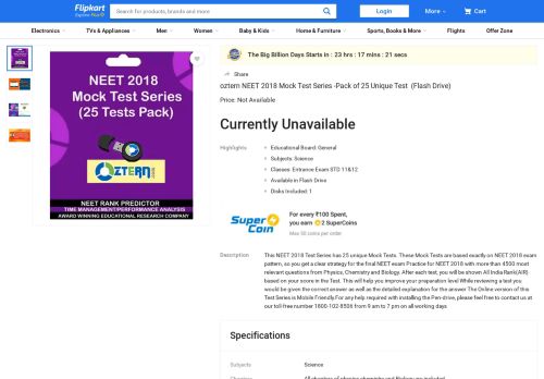 
                            3. oztern NEET 2018 Mock Test Series -Pack of 25 Unique Test - Flipkart