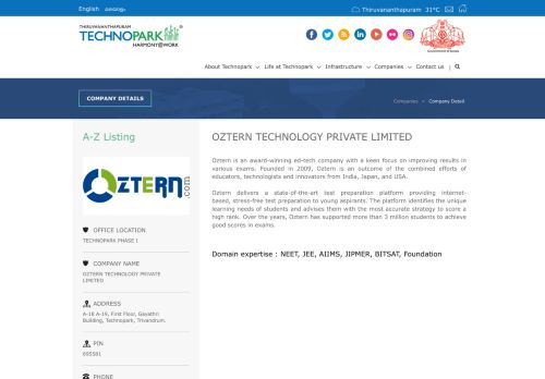 
                            8. oztern technology private limited - Technopark - Company details