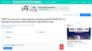 
                            10. P238 The use of an online learning module (LearnPro NHS TM ) to ...