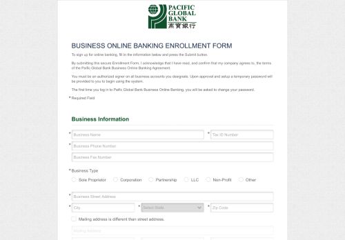 
                            12. Pacific Global Bank | Business Online Enrollment