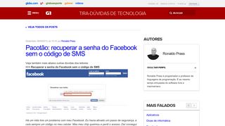 
                            13. Pacotão: recuperar a senha do Facebook sem o código de SMS | G1 ...