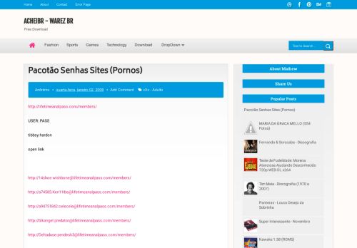 
                            7. Pacotão Senhas Sites (Pornos) - AcheiBR - Warez BR